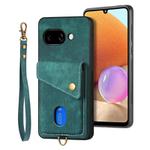 For Google Pixel 9a Retro Card Wallet Fold Leather Phone Case with Strap(Green)