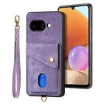 For Google Pixel 9a Retro Card Wallet Fold Leather Phone Case with Strap(Purple)
