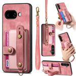 For Google Pixel 9a Retro Cross Wristband Wallet Leather Back Phone Case(Pink)