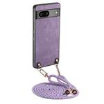 For Google Pixel 7 Vintage Leather PC Back Cover Phone Case with Crossbody Strap(Purple)