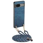 For Google Pixel 9 Pro XL Vintage Leather PC Back Cover Phone Case with Crossbody Strap(Blue)