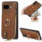 For Google Pixel 9a Cross Leather Ring Vertical Zipper Wallet Back Phone Case(Brown)