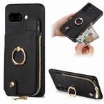 For Google Pixel 9a Cross Leather Ring Vertical Zipper Wallet Back Phone Case(Black)