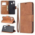 Retro Lambskin Texture Pure Color Horizontal Flip PU Leather Case for Galaxy A20&A30, with Holder & Card Slots & Wallet & Lanyard(Brown)