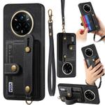 For Realme 14 Pro Retro Cross Wristband Wallet Leather Back Phone Case(Black)