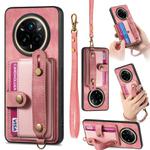 For Realme 14 Pro+ Retro Cross Wristband Wallet Leather Back Phone Case(Pink)