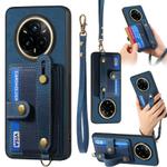 For Realme 14 Pro+ Retro Cross Wristband Wallet Leather Back Phone Case(Blue)
