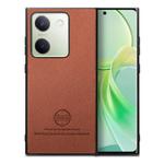 For vivo Y300+ Twill Fabric Leather Skin Back Phone Case(Brown)