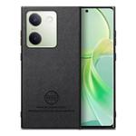 For vivo Y300+ Twill Fabric Leather Skin Back Phone Case(Black)
