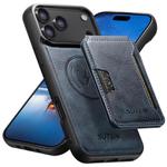 For iPhone 17 Pro Suteni M3 Card Bag MagSafe Cowhide Texture Leather Phone Case(Blue)