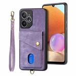 For Realme Neo7 Retro Card Wallet Fold Leather Phone Case with Strap(Purple)