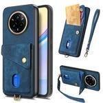 For Realme 14 Pro Retro Card Wallet Fold Leather Phone Case with Strap(Blue)
