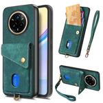 For Realme 14 Pro Retro Card Wallet Fold Leather Phone Case with Strap(Green)