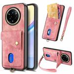 For Realme 14 Pro+ Retro Card Wallet Fold Leather Phone Case with Strap(Pink)