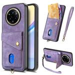 For Realme 14 Pro+ Retro Card Wallet Fold Leather Phone Case with Strap(Purple)