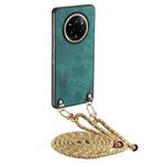 For Realme 14 Pro+ Vintage Leather PC Back Cover Phone Case with Crossbody Strap(Green)