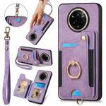 For Realme 14 Pro+ Retro Skin-feel Ring Multi-card Wallet Phone Case(Purple)