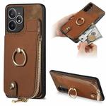 For Realme Neo7 Cross Leather Ring Vertical Zipper Wallet Back Phone Case(Brown)