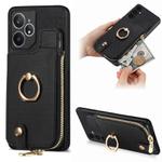 For Realme Neo7 Cross Leather Ring Vertical Zipper Wallet Back Phone Case(Black)