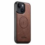 For iPhone 14 Suteni G5 Cowhide Leather MagSafe Magnetic Phone Case(Brown)