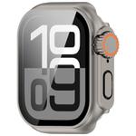 For Apple Watch Series 10 46mm Change to Ultra 49mm Tempered Film Integrated PC Button Watch Case(Titanium Steel Color)