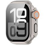 For Apple Watch Series 9/8/7 45mm Change to Ultra 49mm Tempered Film Integrated PC Button Watch Case(Starlight)