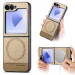 For Samsung Galaxy Z Flip4 Twill Fabric Leather Skin Magnetic Back Phone Case(Khaki)