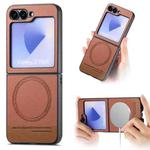 For Samsung Galaxy Z Flip6 Twill Fabric Leather Skin Magnetic Back Phone Case(Brown)