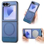 For Samsung Galaxy Z Flip6 Twill Fabric Leather Skin Magnetic Back Phone Case(Blue)