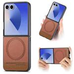 For Samsung Galaxy Z Flip7 5G Twill Fabric Leather Skin Magnetic Back Phone Case(Brown)