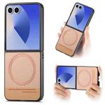 For Samsung Galaxy Z Flip7 5G Twill Fabric Leather Skin Magnetic Back Phone Case(Pink)