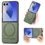 For Samsung Galaxy Z Flip7 5G Twill Fabric Leather Skin Magnetic Back Phone Case(Green)