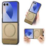 For Samsung Galaxy Z Flip7 5G Twill Fabric Leather Skin Magnetic Back Phone Case(Khaki)