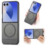 For Samsung Galaxy Z Flip7 5G Twill Fabric Leather Skin Magnetic Back Phone Case(Gray)