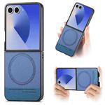 For Samsung Galaxy Z Flip7 5G Twill Fabric Leather Skin Magnetic Back Phone Case(Blue)