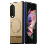 For Samsung Galaxy Z Fold3 5G Twill Fabric Leather Skin Magnetic Back Phone Case(Khaki)