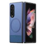 For Samsung Galaxy Z Fold3 5G Twill Fabric Leather Skin Magnetic Back Phone Case(Blue)