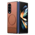 For Samsung Galaxy Z Fold4 Twill Fabric Leather Skin Magnetic Back Phone Case(Brown)