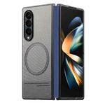 For Samsung Galaxy Z Fold4 Twill Fabric Leather Skin Magnetic Back Phone Case(Gray)