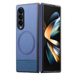 For Samsung Galaxy Z Fold4 Twill Fabric Leather Skin Magnetic Back Phone Case(Blue)