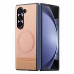 For Samsung Galaxy Z Fold5 Twill Fabric Leather Skin Magnetic Back Phone Case(Pink)