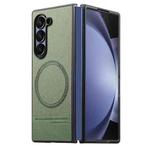 For Samsung Galaxy Z Fold5 Twill Fabric Leather Skin Magnetic Back Phone Case(Green)