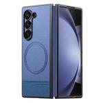 For Samsung Galaxy Z Fold5 Twill Fabric Leather Skin Magnetic Back Phone Case(Blue)