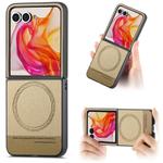 For Motorola Razr 50 Ultra Twill Fabric Leather Skin Magnetic Back Phone Case(Khaki)