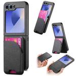 For Samsung Galaxy Z Flip6 Twill Fabric Leather Skin Card Bag Magnetic Back Phone Case(Black)