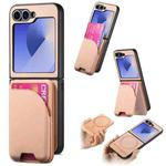For Samsung Galaxy Z Flip6 Twill Fabric Leather Skin Card Bag Magnetic Back Phone Case(Pink)