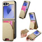 For Samsung Galaxy Z Flip6 Twill Fabric Leather Skin Card Bag Magnetic Back Phone Case(Khaki)