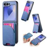 For Samsung Galaxy Z Flip6 Twill Fabric Leather Skin Card Bag Magnetic Back Phone Case(Blue)