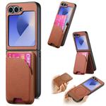 For Samsung Galaxy Z Flip5 Twill Fabric Leather Skin Card Bag Magnetic Back Phone Case(Brown)