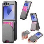 For Samsung Galaxy Z Flip5 Twill Fabric Leather Skin Card Bag Magnetic Back Phone Case(Gray)